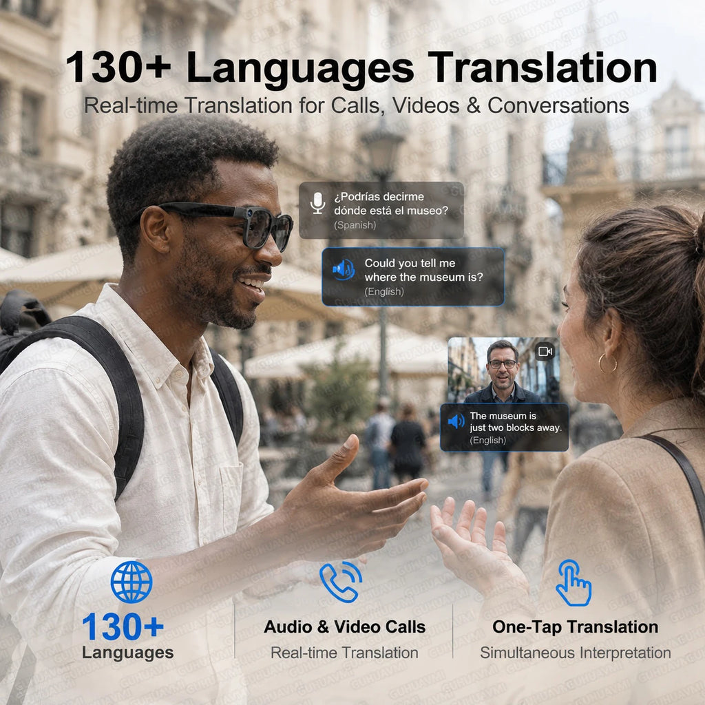 2026 AI Smart Glasses 13MP Camera Take Photo Live Streaming ChatGPT Translations Stabilized POV Recording Audio Music Sunglasses