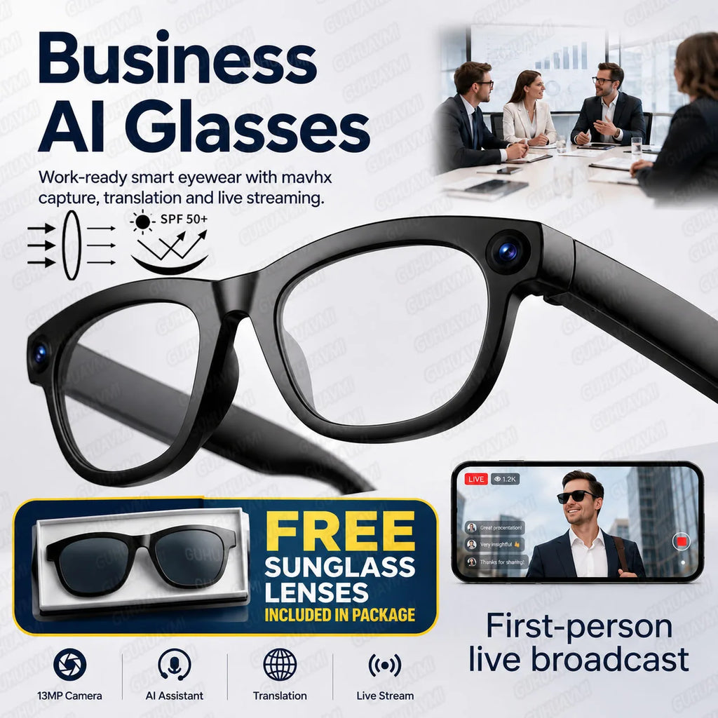 2026 AI Smart Glasses 13MP Camera Take Photo Live Streaming ChatGPT Translations Stabilized POV Recording Audio Music Sunglasses