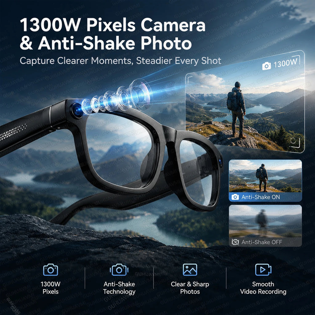 2026 AI Smart Glasses 13MP Camera Take Photo Live Streaming ChatGPT Translations Stabilized POV Recording Audio Music Sunglasses